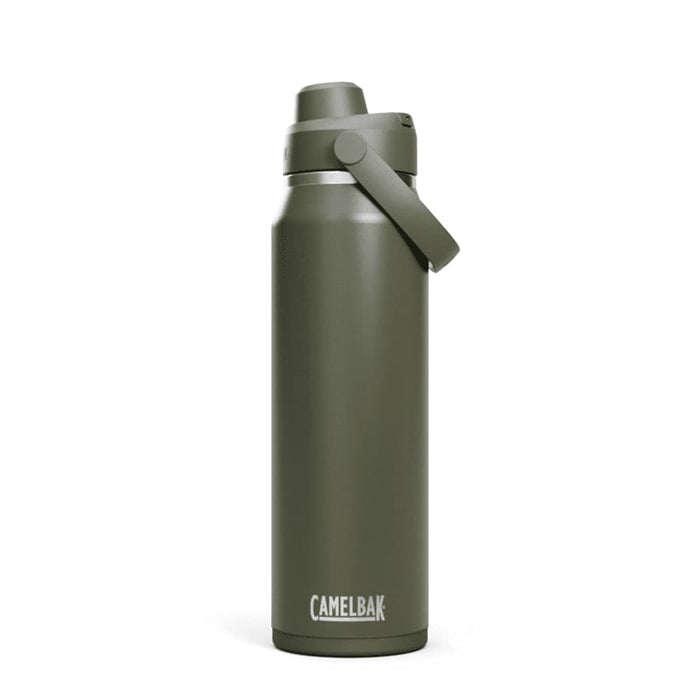 CamelBak - Thrive Chug VSS 1.0L - A drink bottle in matte olive green with a flip-top lid and a side handle. It features a brand logo.