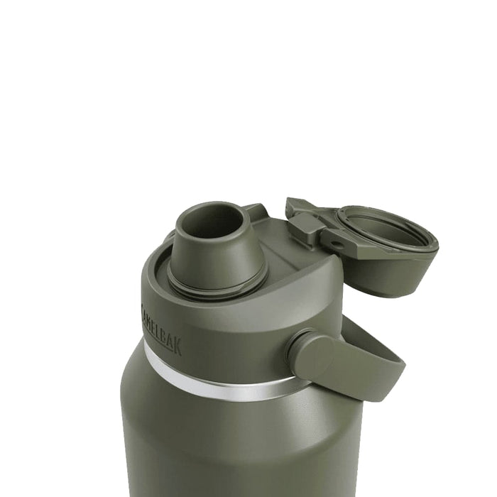 CamelBak - Thrive Chug VSS 1.2L - A drink bottle in olive green with a wide mouth and a screw-on lid featuring a cap and a logo.