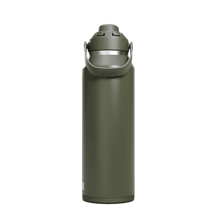 CamelBak - Thrive Chug VSS 1.2L - A drink bottle in olive green with a silver cap and handle, featuring a logo on the side.