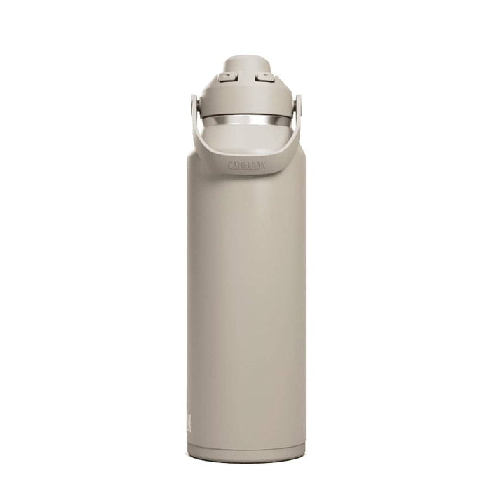 CamelBak - Thrive Chug VSS 1.2L - A drink bottle in a light beige colour with a metal lid and carrying handle, featuring a logo.