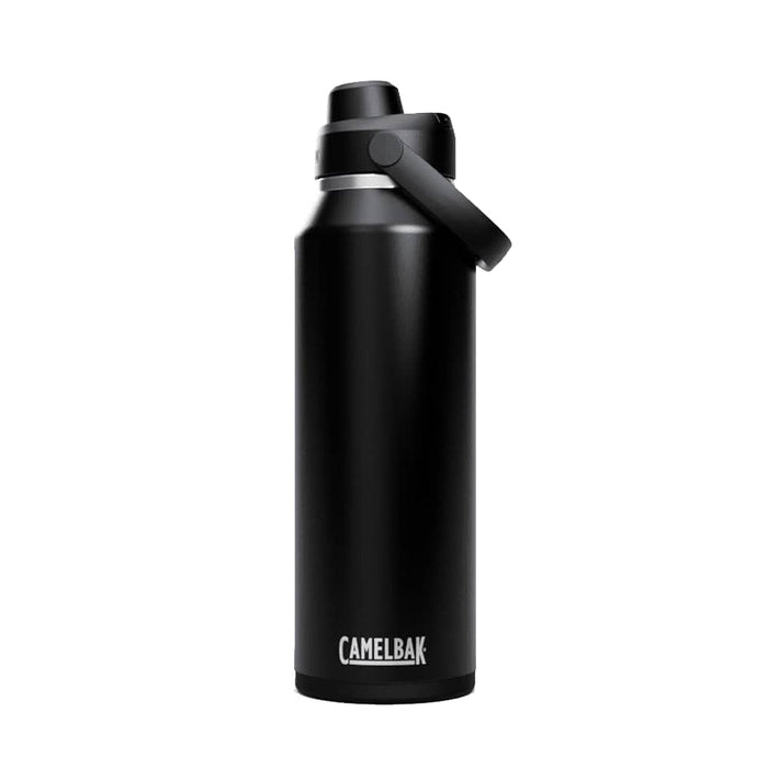 CamelBak - Thrive Chug VSS 1.2L - A drink bottle in matte black with a flip-top lid and a carry strap, featuring a logo on the front.