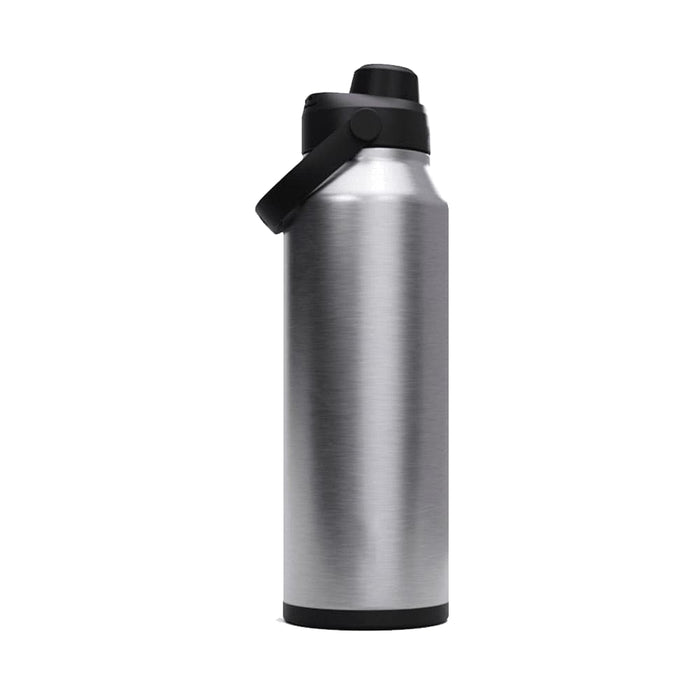 CamelBak - Thrive Chug VSS 1.2L - A drink bottle in silver stainless steel with a black lid and handle, featuring a logo on the side.