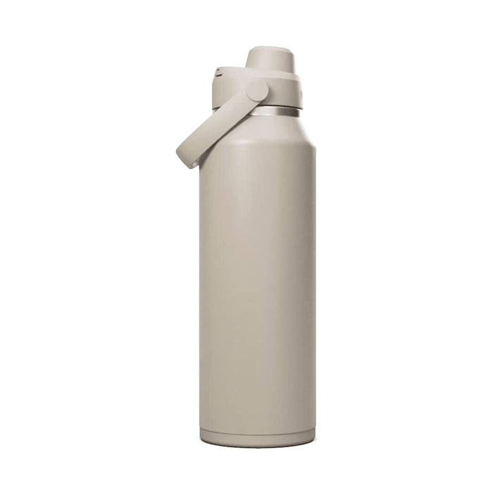 CamelBak - Thrive Chug VSS 1.2L - A drink bottle in a light beige colour with a flip-top lid and a side handle, featuring a logo.