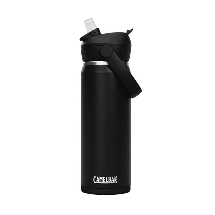 CamelBak - Thrive Flip Straw VSS 0.6L - A drink bottle in matte black with a flip straw and carrying handle, featuring a logo.