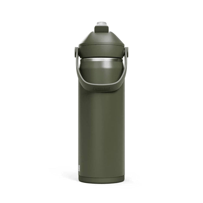CamelBak - Thrive Flip Straw VSS 0.6L - A drink bottle in olive green with a flip straw and a carrying handle. The bottle features a logo.