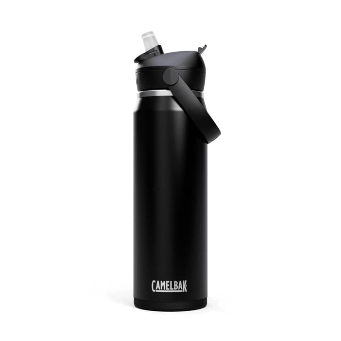 CamelBak - Thrive Flip Straw VSS 0.75L - A drink bottle in matte black with a flip straw lid and a carry handle, featuring a logo.