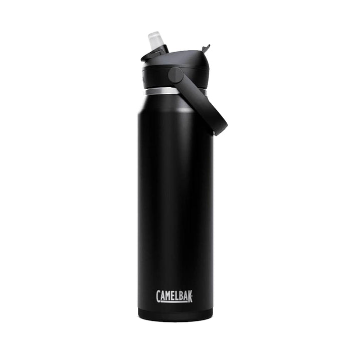CamelBak - Thrive Flip Straw VSS 1.0L - A drink bottle in black with a flip straw cap and a carry handle, featuring a logo on the front.