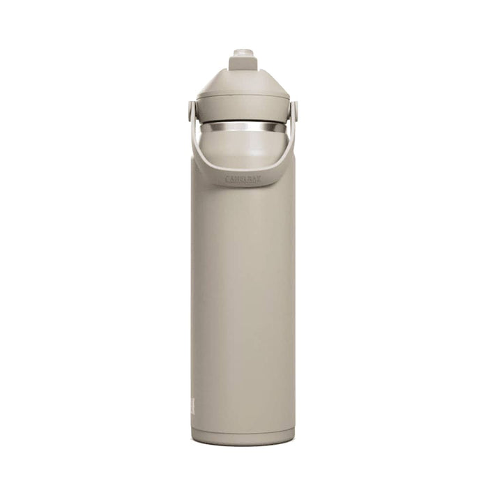 CamelBak - Thrive Flip Straw VSS 1.0L - A drink bottle in a muted beige colour with a Flip Straw and a handle, featuring a logo.