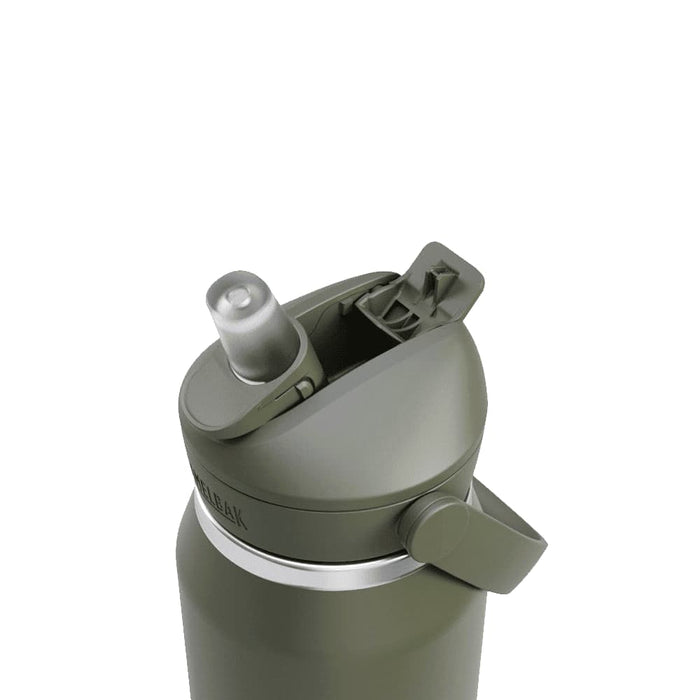 CamelBak - Thrive Flip Straw VSS 1.0L - A drink bottle in olive green, featuring a flip straw and a secured lid with a spout; includes a logo.