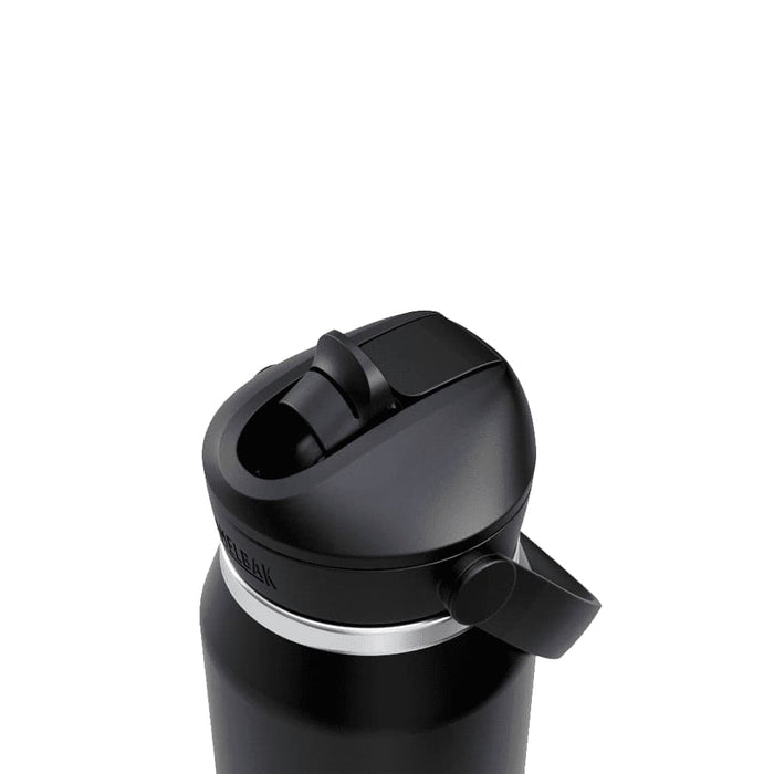 CamelBak - Thrive Flip Straw VSS 1.0L - A drink bottle with a black finish and a flip straw lid, featuring a silver band and a logo.