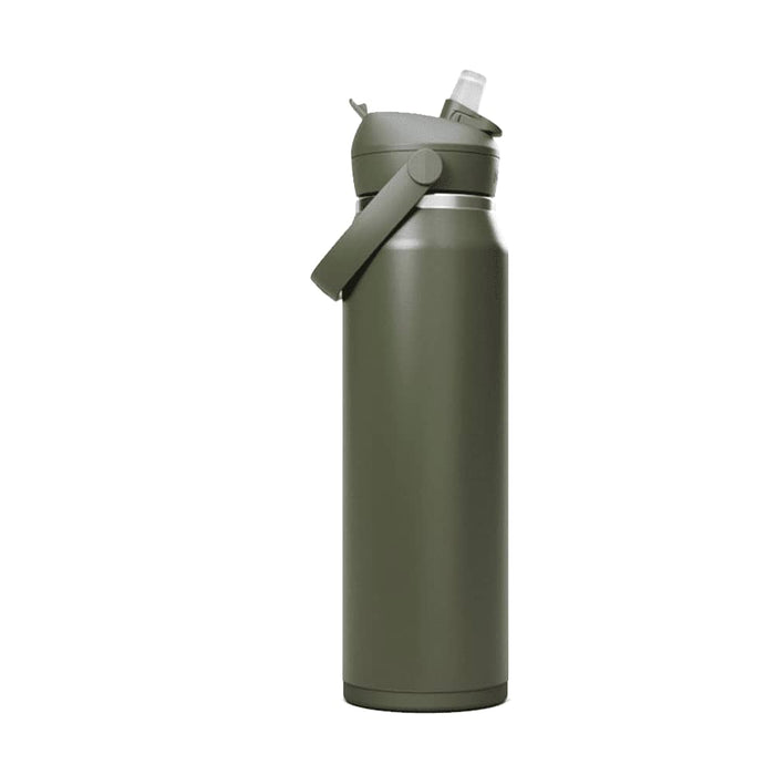 CamelBak - Thrive Flip Straw VSS 1.0L - A drink bottle in olive green with a flip straw lid and a handle, featuring a logo on the side.