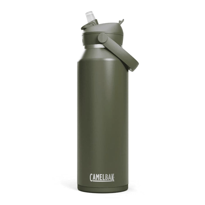 CamelBak - Thrive Flip Straw VSS 1.2L - A drink bottle in olive green with a flip straw and a handle, featuring a brand logo.