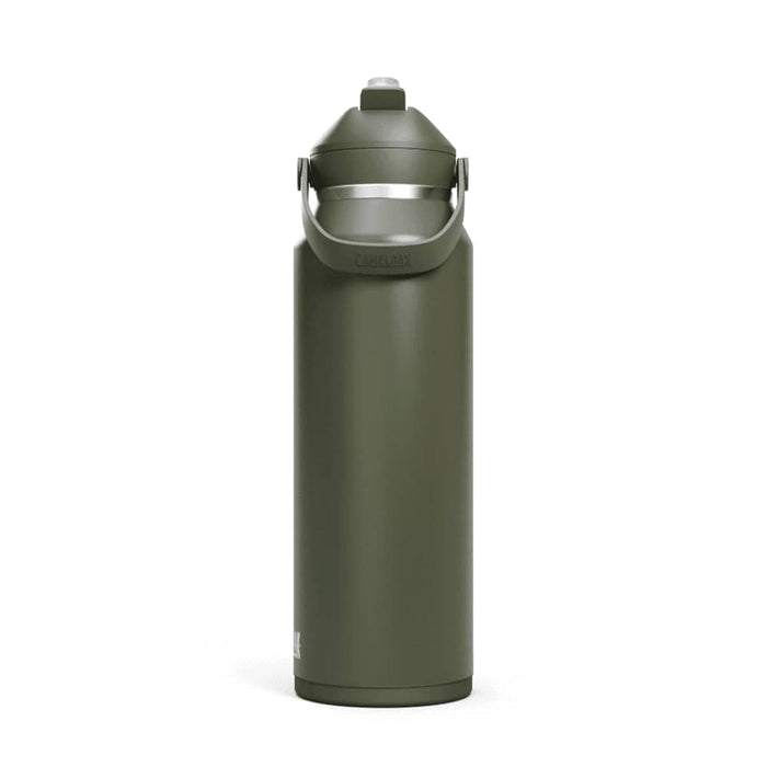 CamelBak - Thrive Flip Straw VSS 1.2L - A drink bottle in olive green with a flip straw lid and a carrying handle, featuring a logo.