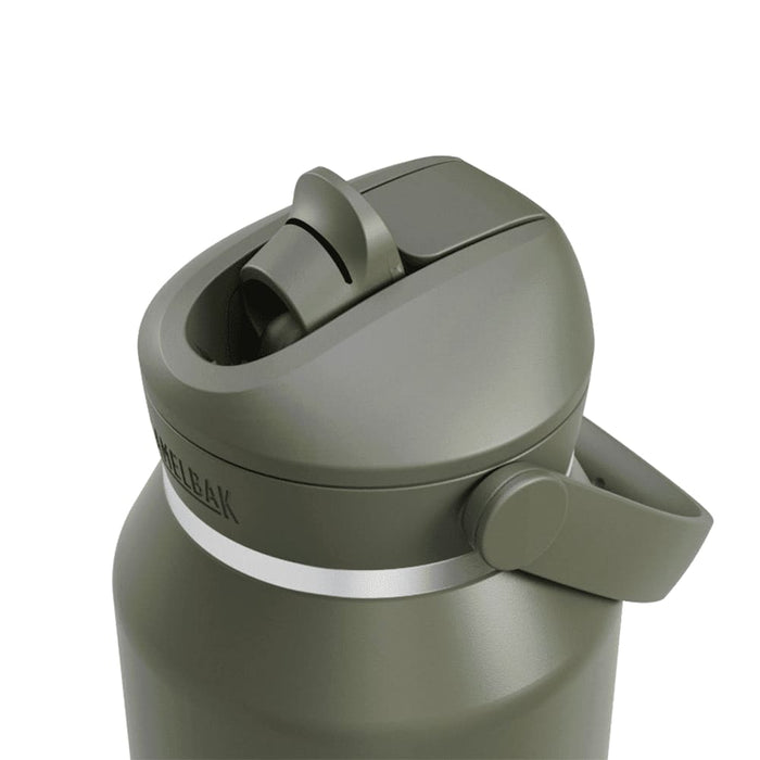 CamelBak - Thrive Flip Straw VSS 1.2L - A drink bottle in olive green with a flip straw and a handle, featuring a circular cap and a visible logo.
