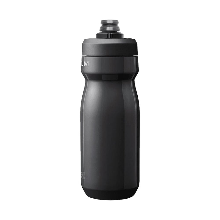 CamelBak - Podium Insulated Steel 0.5L - A drink bottle in matte black finished stainless steel with a slim design and cap for easy drinking, featuring a logo.