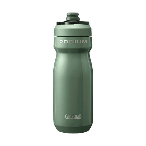 CamelBak - Podium Insulated Steel 0.5L - A drink bottle in a muted green colour, featuring a textured body and a screw-on cap, along with a logo.