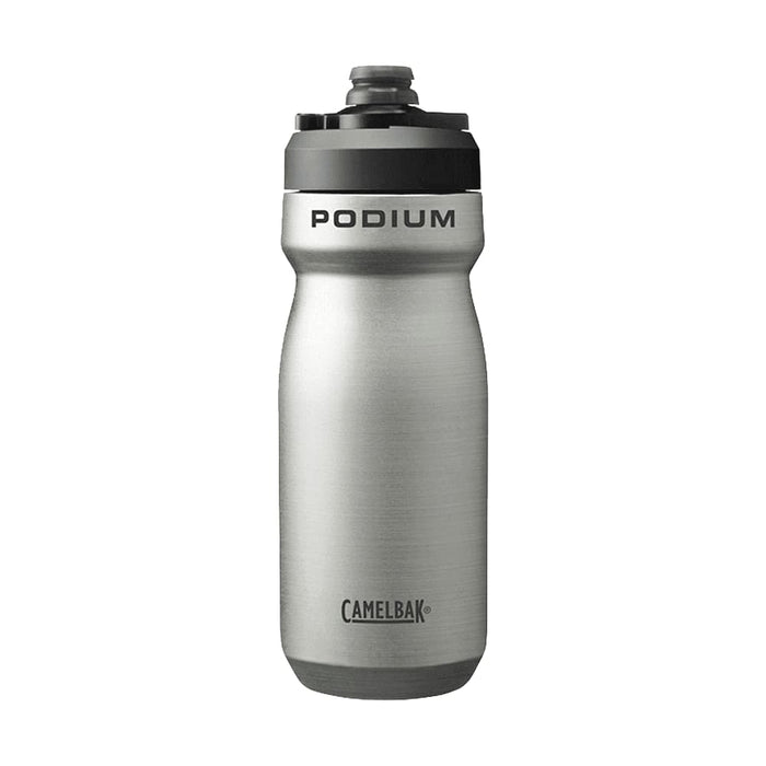 CamelBak - Podium Insulated Steel 0.5L - A drink bottle made of insulated steel, featuring a silver finish and a black lid with a logo.