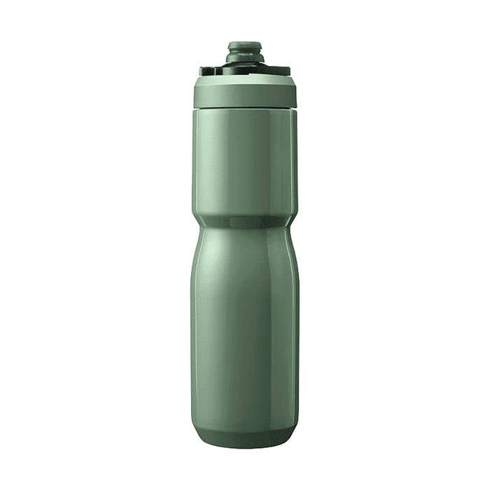 CamelBak - Podium Insulated Steel 0.65L - A drink bottle in a matte green finish with a curved design and a black cap, featuring a logo.