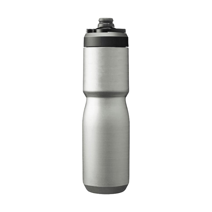 CamelBak - Podium Insulated Steel 0.65L - A drink bottle in stainless steel with a black lid and a logo. It has a capacity of 0.65L.