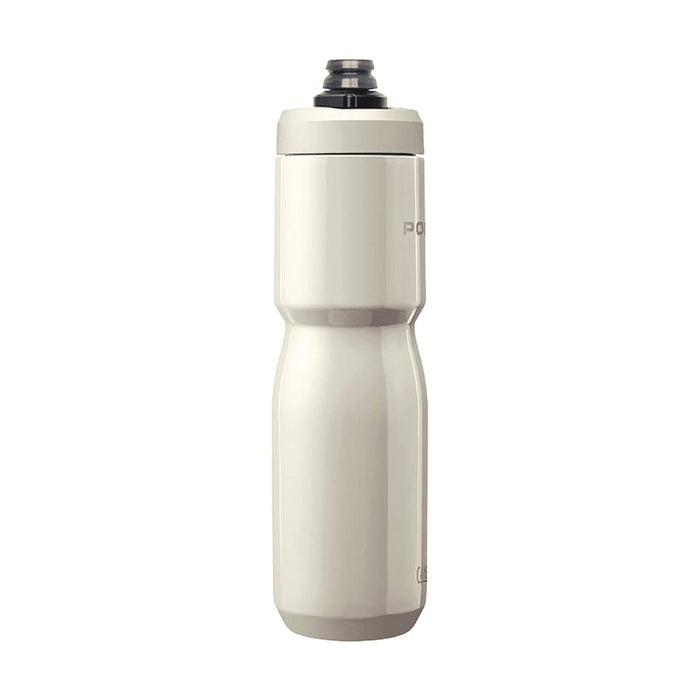 CamelBak - Podium Insulated Steel 0.65L - A drink bottle in matte white with a black cap and a slim, ergonomic design. It features a logo on the side.