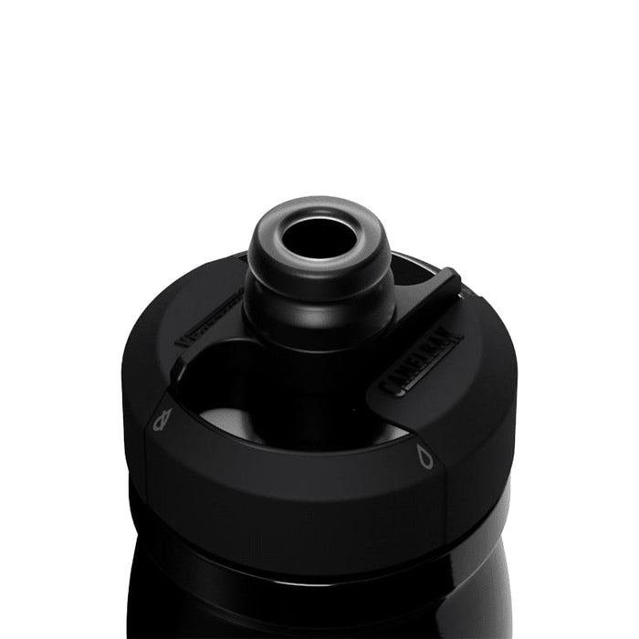 CamelBak - Podium Insulated Steel 0.35L - A drink bottle with a black insulated steel design and a sip nozzle, featuring a logo on the lid.