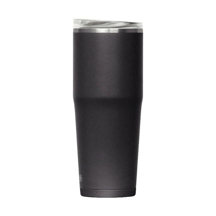 CamelBak - Thrive Tumbler VSS 0.6L - A drink bottle in matte black with a clear lid, featuring a sleek, tapered design and a branding logo.