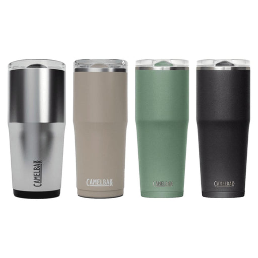 CamelBak - Thrive Tumbler VSS 0.9L - A drink bottle set featuring four tumblers in silver, beige, green, and black, each with a logo.