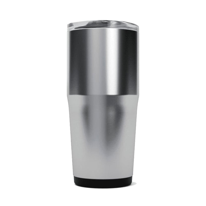 CamelBak - Thrive Tumbler VSS 0.9L - A drink bottle with a silver and black design, featuring a tapered shape and a transparent lid.