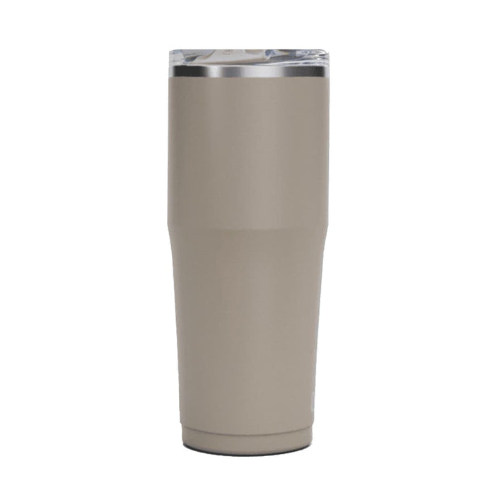 CamelBak - Thrive Tumbler VSS 0.6L - A drink bottle in a muted beige colour with a silver lid, featuring a logo on the side.