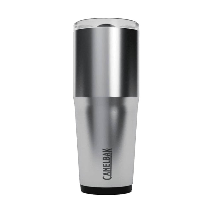 CamelBak - Thrive Tumbler VSS 0.9L - A drink bottle featuring a silver body with a black base, topped with a clear lid and a brand logo.