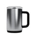 CamelBak - Thrive Mug VSS 0.5L - A drink bottle with a stainless steel body, a black handle, and a transparent lid.