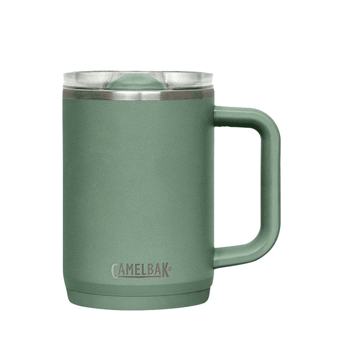 CamelBak - Thrive Mug VSS 0.5L - A drink bottle with a green finish, featuring a handle and a clear lid, along with a brand logo.