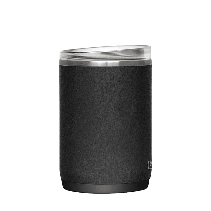 CamelBak - Thrive Mug VSS 0.5L - A drink bottle featuring a black stainless steel body and a clear lid, with a silver rim detail.