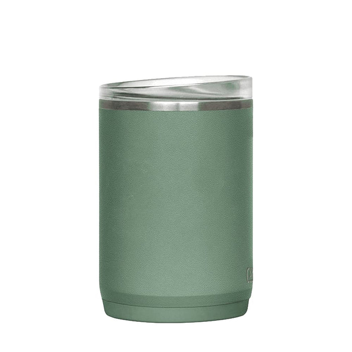 CamelBak - Thrive Mug VSS 0.5L - A drink bottle in a muted green colour with a stainless steel lid and a textured exterior. It features a logo.