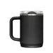 CamelBak - Thrive Mug VSS 0.5L - A drink bottle with a black exterior, featuring a handle and a transparent lid. It has a logo on it.