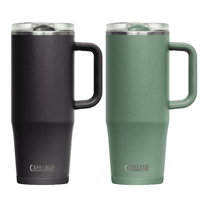 CamelBak - Thrive Mug VSS 1.0L - A drink bottle set featuring a black and a green mug with a handle. Each has a lid and branding visible.
