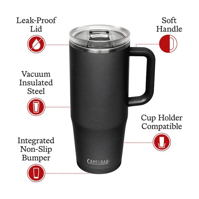 CamelBak - Thrive Mug VSS 1.0L - A drink bottle in matte black, featuring a soft handle, leak-proof lid, and vacuum insulated steel design.