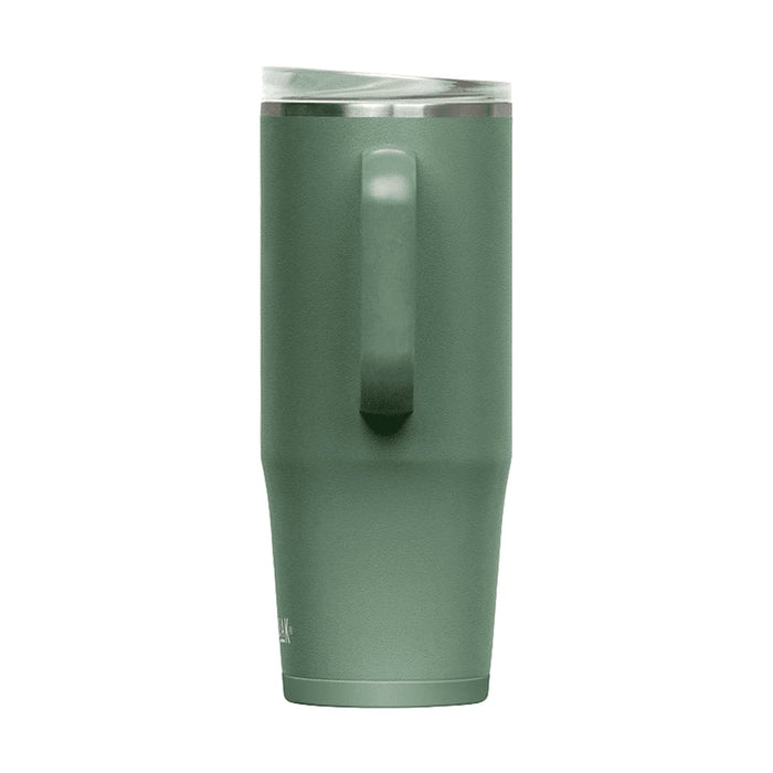 CamelBak - Thrive Mug VSS 1.0L - A drink bottle in matte green with a handle, featuring a clear lid and a sleek, tapered design.