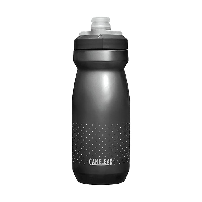 CamelBak Podium Bike Bottle 0.6L - Retail Colours - A drink bottle in grey with a dotted grip pattern and a cap, featuring a branding logo.