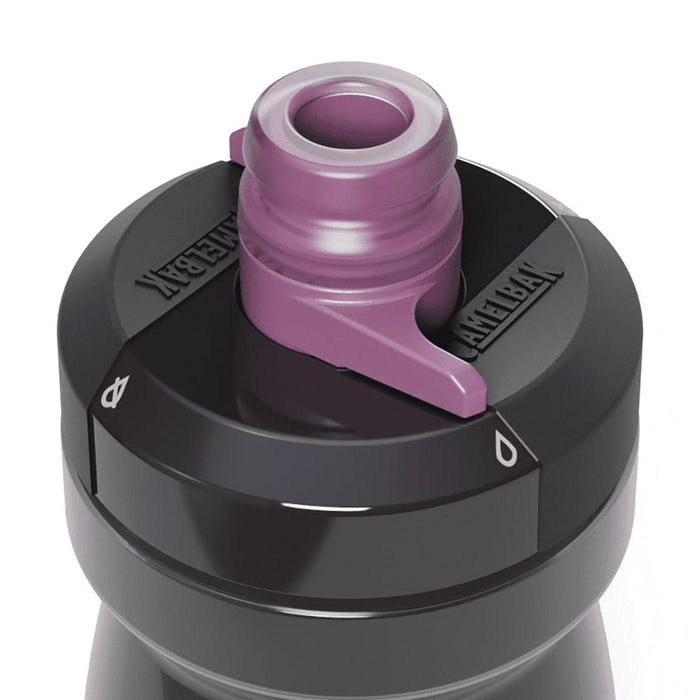 CamelBak Podium Bike Bottle 0.6L - Retail Colours - A drink bottle in black and purple, featuring a twist top and a logo.