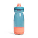 CamelBak Podium Bike Bottle 0.6L - Retail Colours - A drink bottle featuring a transparent blue body with a coral base and a screw-on lid. It has a logo on it.