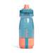 CamelBak Podium Bike Bottle 0.6L - Retail Colours - A drink bottle featuring a blue and coral design, with a twist-off lid and a logo.