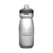 CamelBak Podium Bike Bottle 0.6L - Retail Colours - A drink bottle in clear and grey, featuring a wide mouth and a sports cap, with a logo on its side.
