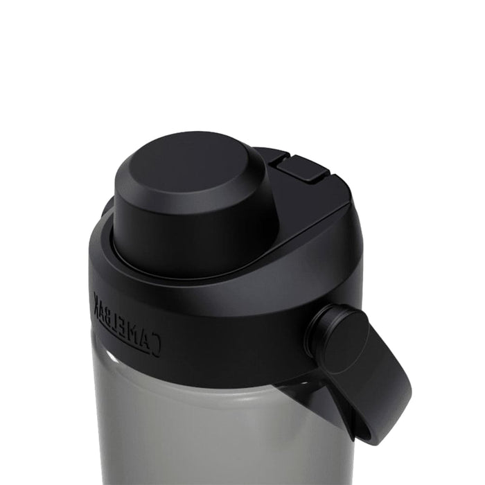 CamelBak - Thrive Chug 0.6L - A drink bottle in black, featuring a secure lid and a handle, with a transparent body. It includes a brand logo.
