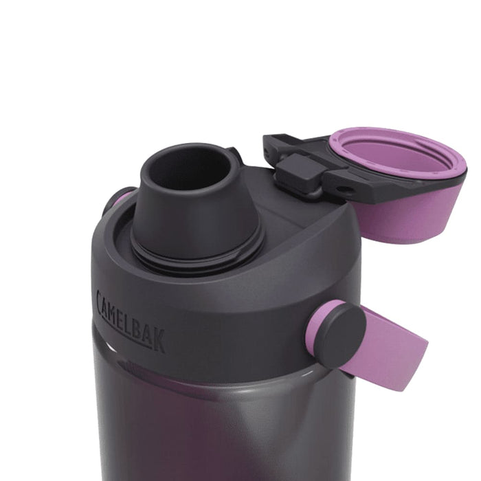 CamelBak - Thrive Chug 0.6L - A drink bottle in dark grey and purple, featuring a spout and a secure lid. The bottle has a logo.
