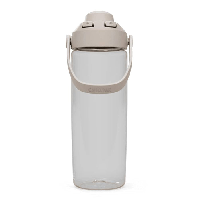 CamelBak - Thrive Chug 0.6L - A drink bottle in clear plastic with a beige lid and handle, featuring a logo on the side.