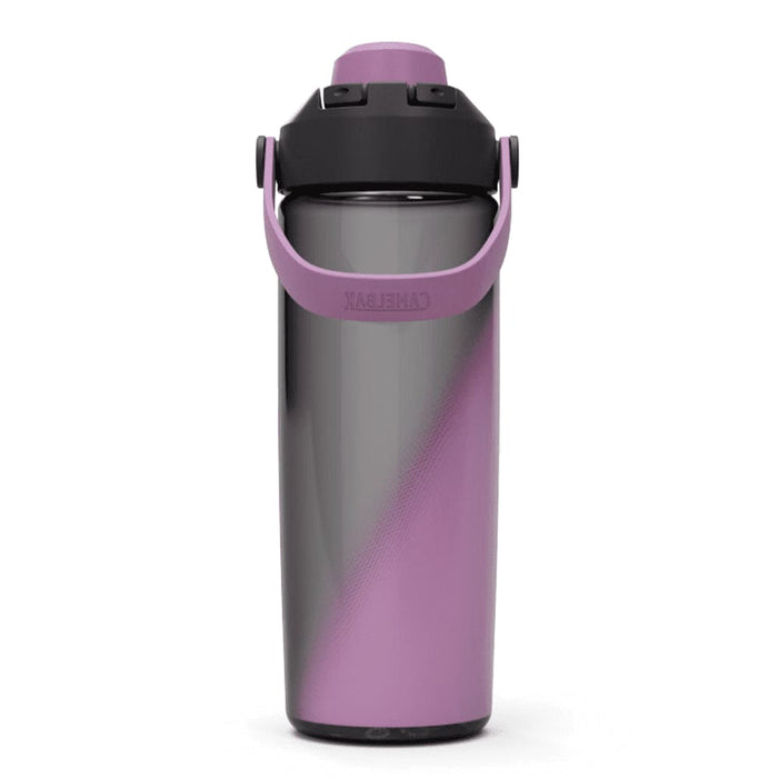 CamelBak - Thrive Chug 0.6L - A drink bottle in black and purple, featuring a handle and a black lid. It has a logo on the side.