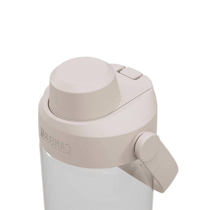 CamelBak - Thrive Chug 0.6L - A drink bottle in light beige with a flip-top lid and a built-in straw, featuring a logo on the side.