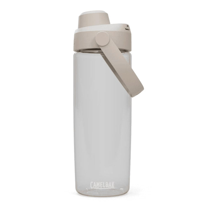 CamelBak - Thrive Chug 0.6L - A drink bottle with a clear body and a beige lid, featuring a flip-top spout and a handle. It has a logo.