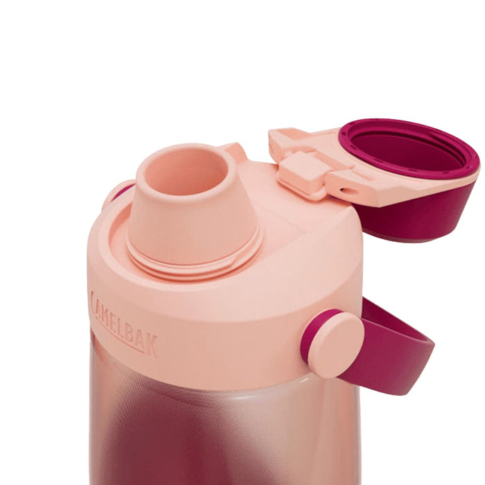CamelBak - Thrive Chug 0.75L - A drink bottle in light pink with a maroon lid and a spout, featuring a handle and a logo.